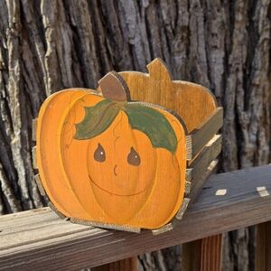 Vintage Pumpkin‎ Wood Slat Tote Basket Planter Farmhouse Country Hand Painted
